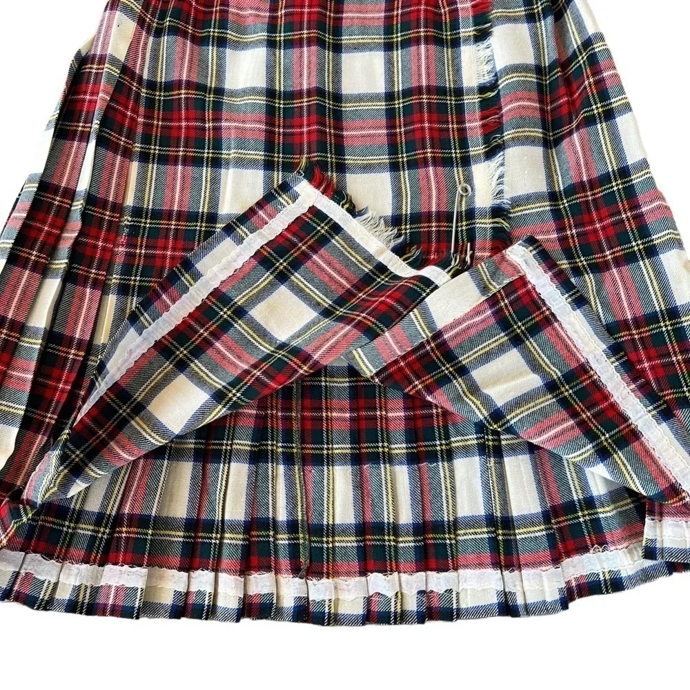 Vintage Canadian ILGWU Tartan Plaid Kilt Skirt Pleated Fringe Kilt Pin Size 4/6